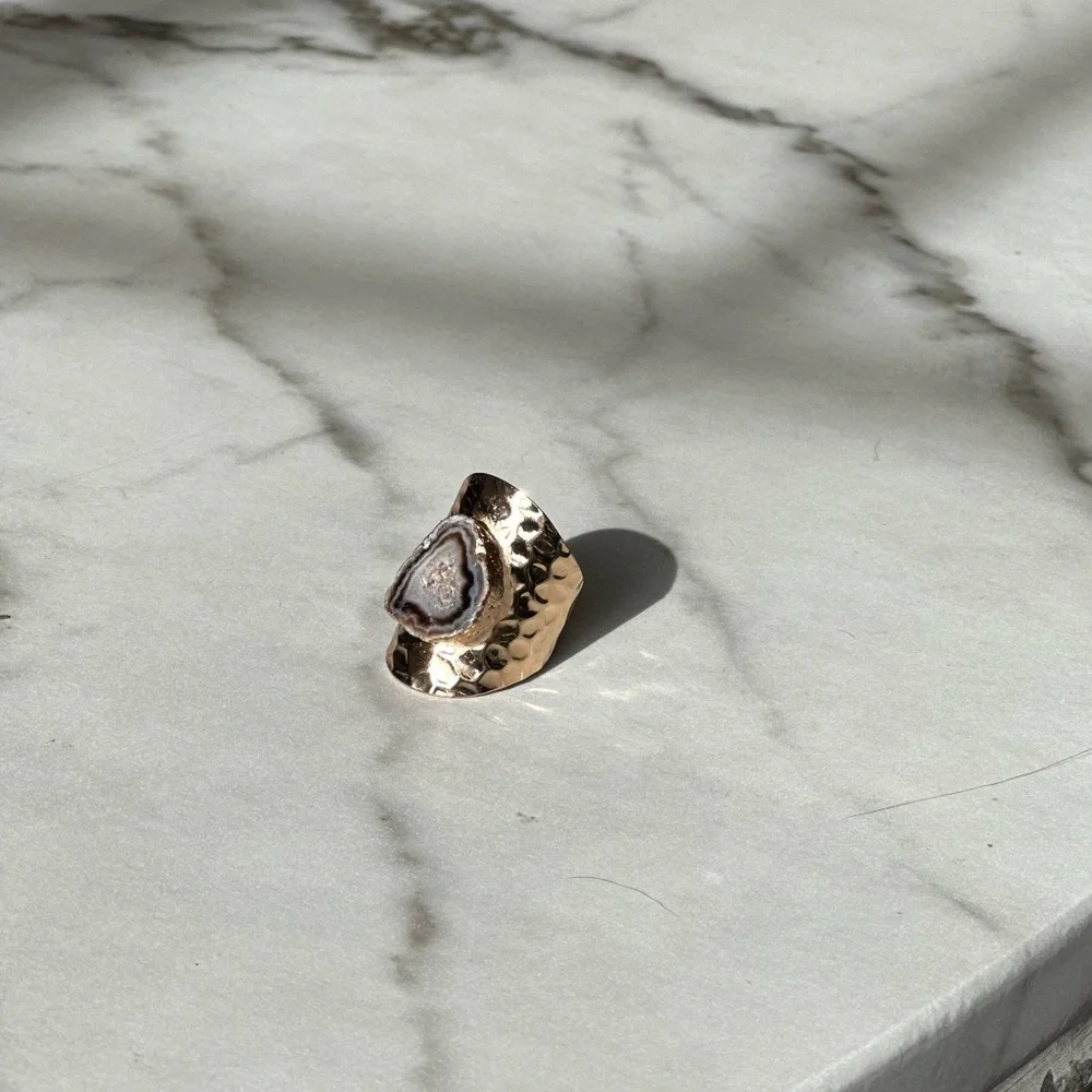 Luxury Natural Stone Adjustable Irregular Geode Gold-plated Ring